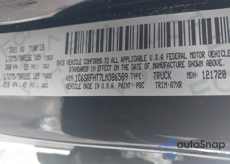 2020 Ram 1500 Limited z USA, uszkodzony, nr VIN 1C6SRFHT7LN386589